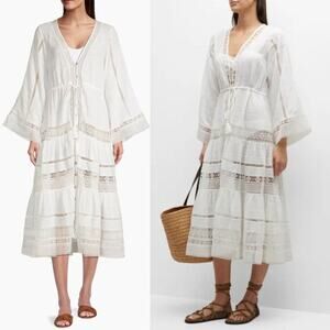 Veronica Beard Minoru Dress White Cotton Cover Up Long Sleeve Adjustable Size XS